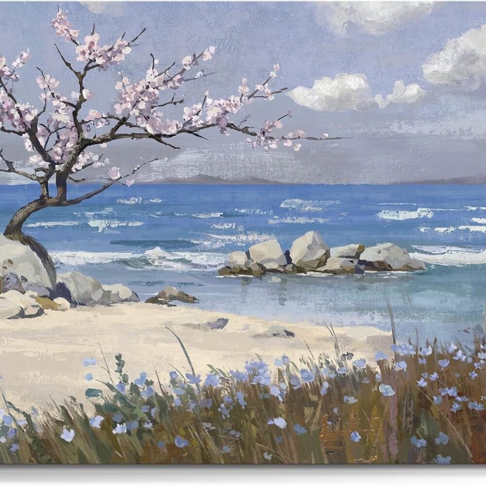Coastal Wall Art Small Bathroom Bedroom Kitchen Decor, Serene Pink Blossom Flora
